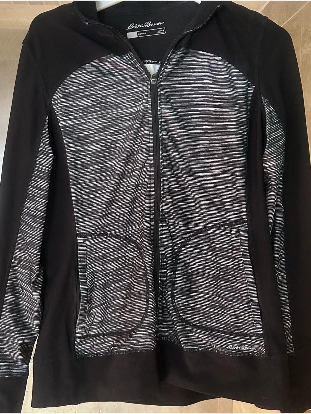 Eddie Bauer Black/Gray Full-Zip Performance Sweater